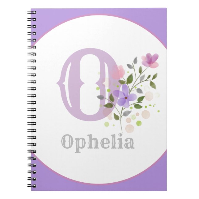 Monogram & Name with Flowers Notebook (Front)