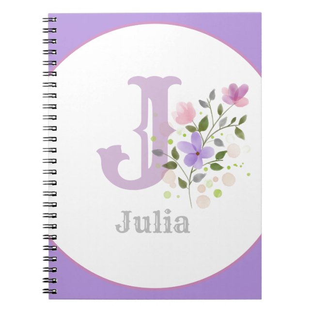 Monogram & Name with Flowers Notebook (Front)
