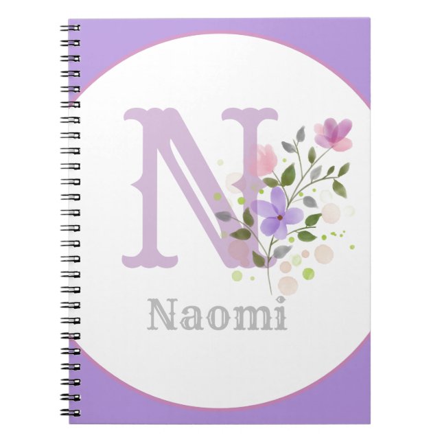 Monogram & Name with Flowers Notebook (Front)