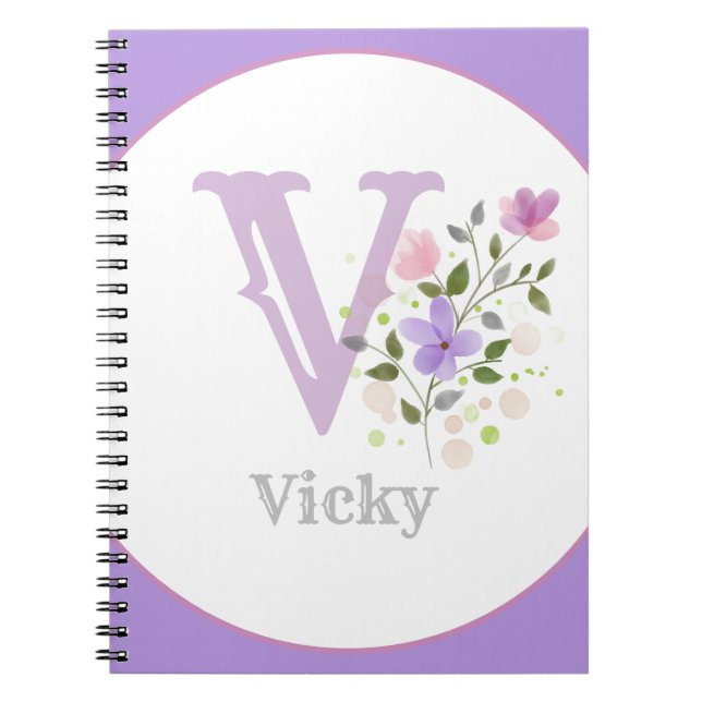 Monogram & Name with Flowers Notebook (Front)