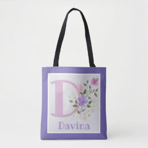 Monogram & Name with Flowers Tote Bag