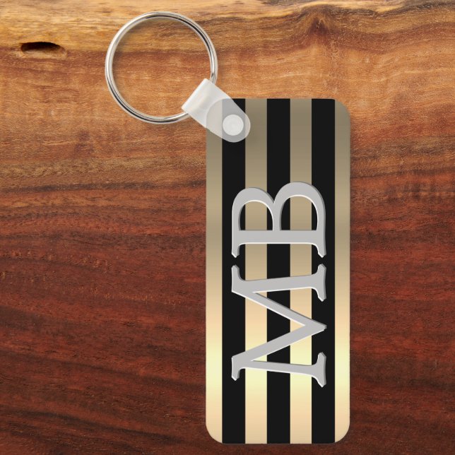 Monogram & Name, Yel Gold Brushed Steel Black Keyc Key Ring (Front)