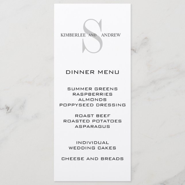 Monogram Names Cream Wedding Menu Card (Front)