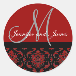 Monogram & Names Damask Burgundy Red Wedding Seal