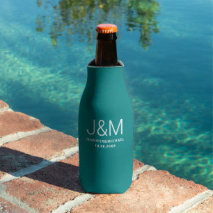 Monogram Names Dark Teal Template Elegant Wedding Bottle Cooler