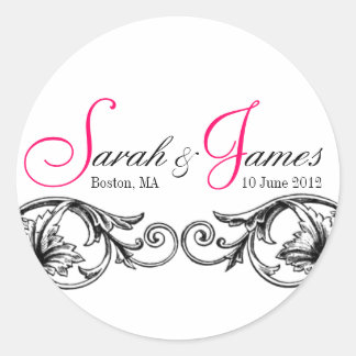 Monogram Names Date Place Wedding Stickers