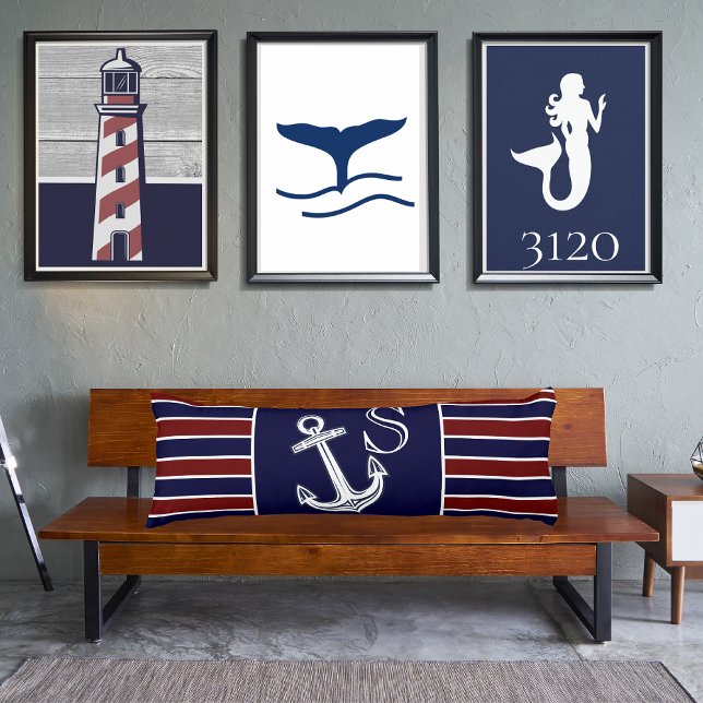 Monogram Nautical Anchor Navy Blue  maroon striped Body Cushion (Creator Uploaded)