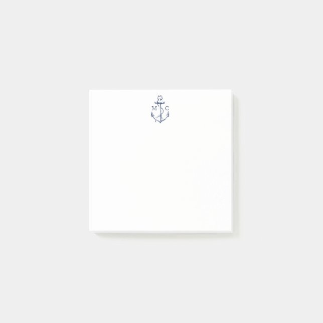 Monogram Nautical Anchor Navy Blue Post-it Notes (Front)