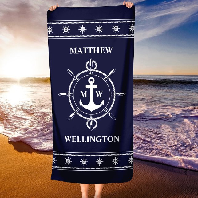 Monogram Nautical Anchor Personalised Beach Towel (Monogram Nautical Anchor Personalized Beach Towel)