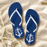 Monogram Nautical Anchor Personalised Jandals<br><div class="desc">Add your own monogram initials to personalise these classic navy blue and white anchor nautical flip flops. They are perfect for beach weddings with the initials of the bride and groom. If you would like this design on more products or need other help,  please contact me through Zazzle.</div>