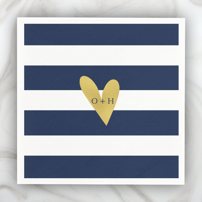 Monogram Nautical Gold Heart Wedding Paper Napkin (Creator Uploaded)