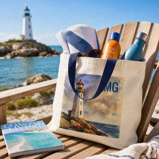 Monogram Nautical Lighthouse  Tote Bag