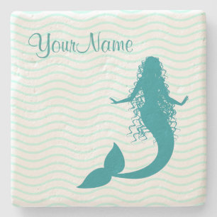 Monogram Nautical Mermaid Stone Coaster