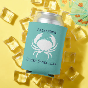 Monogram Nautical monogram Teal White CRAB  Can Co Cooler
