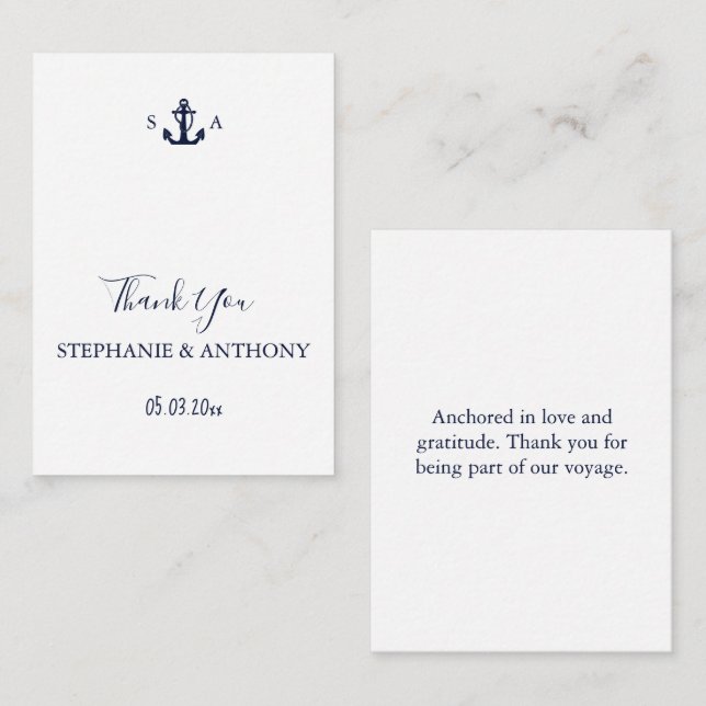 Monogram Nautical Navy Blue Anchor Wedding    Card (Front/Back)