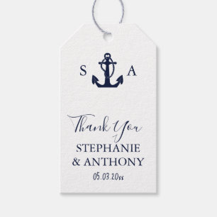 Monogram Nautical Navy Blue Anchor Wedding Gift Tags