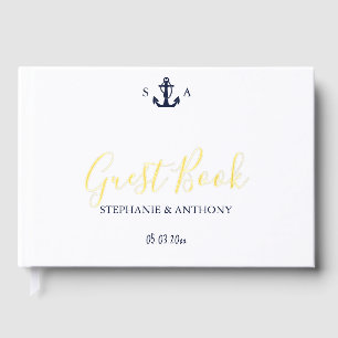 Monogram Nautical Navy Blue Anchor Wedding Guest Book