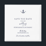 Monogram Nautical Navy Blue Anchor Wedding    Magnet<br><div class="desc">Make your big day unforgettable with this Monogram Nautical Navy Blue Anchor Save the Date Magnet. With a minimalist white background, navy blue text, and a timeless anchor monogram featuring the couple’s initials, this magnet blends clean coastal style with everyday functionality. Perfect for beach weddings, destination celebrations, or couples who...</div>