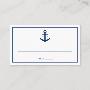 Monogram Nautical Navy Blue Anchor Wedding Place Card