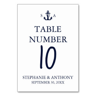 Monogram Nautical Navy Blue Anchor Wedding Table Number