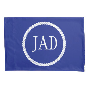 Monogram Nautical Navy Blue White Circle Pillowcase
