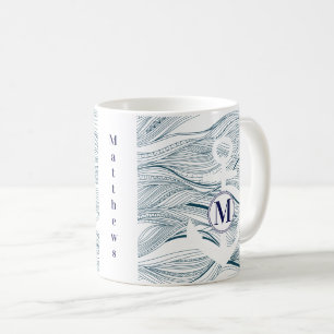 Monogram Navy and White Nautical Anchor Coffee Mug
