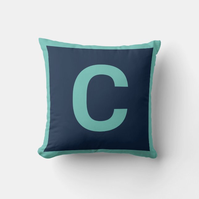 MONOGRAM NAVY AQUA DOUBLESIDED Cushion Pillow (Front)