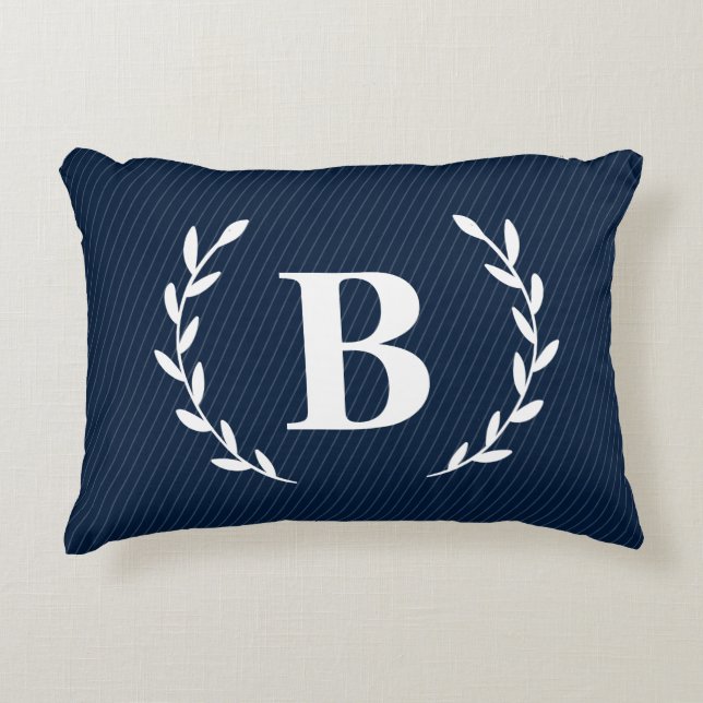 Monogram Navy Blue Accent Pillow (Front)