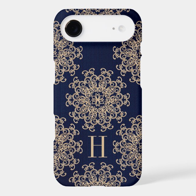 Monogram Navy Blue and Gold Exotic Medallion Case-Mate iPhone Case (Back)