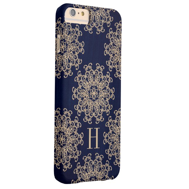 Monogram Navy Blue and Gold Exotic Medallion Case-Mate iPhone Case (Back/Right)