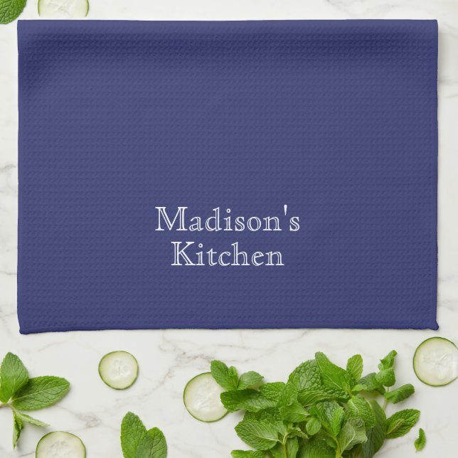 Monogram navy blue and white Custom Name Tea Towel (Folded)