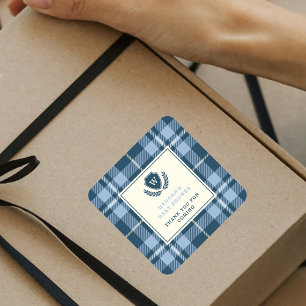 Monogram Navy Blue Baby Boy Shower Thank You Square Sticker