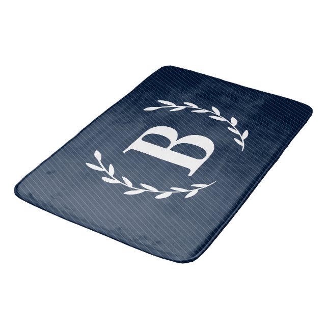 Monogram Navy Blue Bath Mat (Angled)