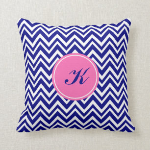 Monogram Navy Blue Chevron Pattern Cushion