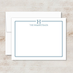 Monogram Navy Blue Elegant Family Stationery Card