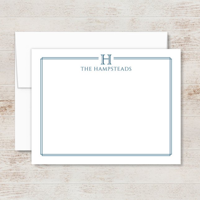 Monogram Navy Blue Elegant Family Stationery Card (Creator Uploaded)