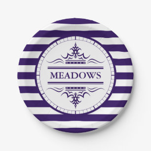 Monogram Navy Blue Elegant Nautical Paper Plates