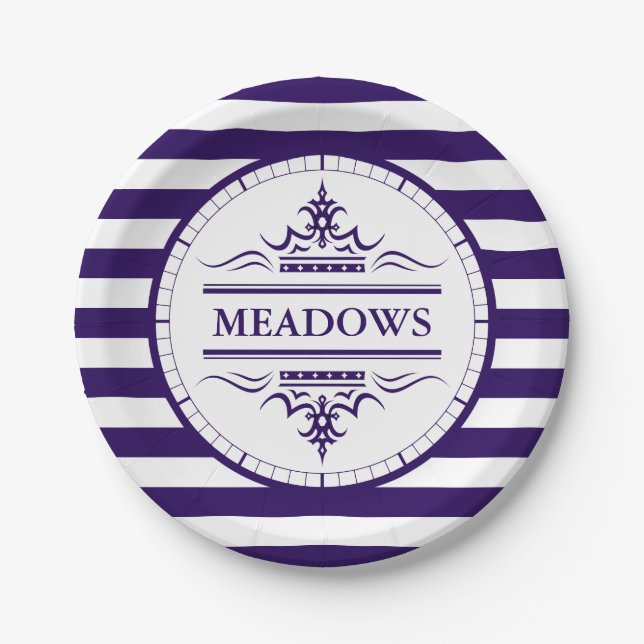 Monogram Navy Blue Elegant Nautical Paper Plates (Front)