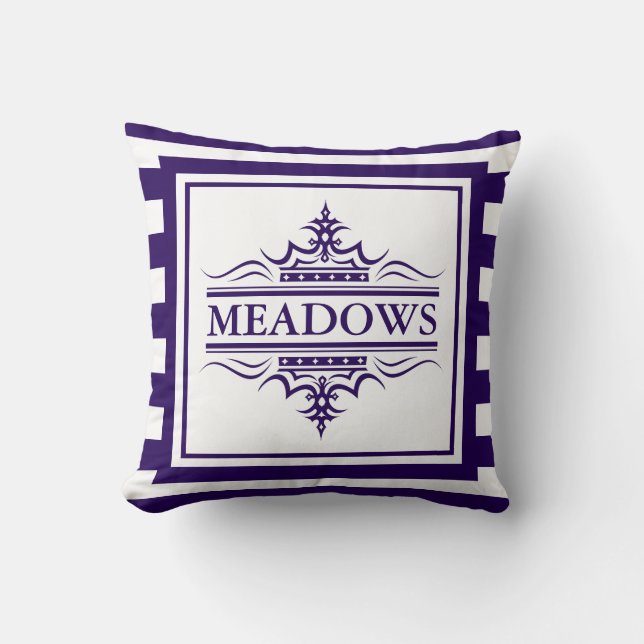 Monogram Navy Blue Elegant Nautical Throw Pillow (Front)