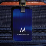 Monogram Navy Blue Faux Metal Steel Styled Custom Luggage Tag<br><div class="desc">Monogram Navy Blue Faux Metal Steel Styled Custom Luggage Tag</div>
