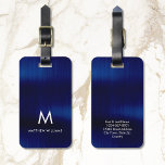 Monogram Navy Blue Faux Metal Steel Styled Custom Luggage Tag<br><div class="desc">Monogram Navy Blue Faux Metal Steel Styled Custom Luggage Tag</div>