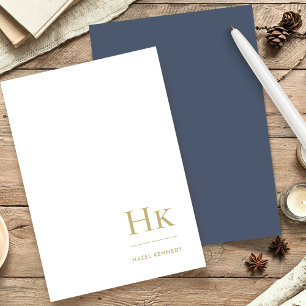 Monogram   Navy Blue Gold Elegant Personalised Stationery