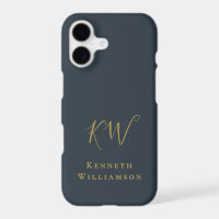Monogram Navy Blue Gold Initials Minimalist Men