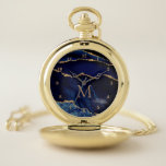 Monogram Navy Blue Gold Marble Pocket Watch Gift<br><div class="desc">Pocket Watch with Monogram Agate Navy Blue Gold Gemstone Marble Geode Glitter Sparkle Personalised Birthday - Anniversary or Wedding Gift / Suppliest - Add Your Letter / or Name - Text or Remove - Make Your Special Pocket Watches Gift - Resize and move or remove and add text / elements...</div>