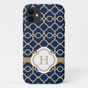 Monogram Navy Blue Gold Moroccan Case-Mate iPhone Case