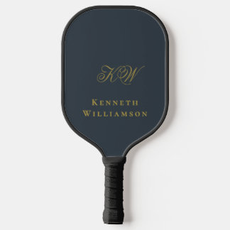 Monogram Navy Blue Gold Name Minimalist Men Pickleball Paddle