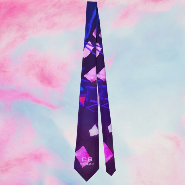 Monogram navy blue indigo purple pink abstract  tie (Creator Uploaded)
