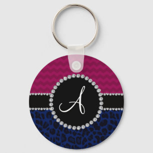 Monogram navy blue leopard plum chevrons key ring
