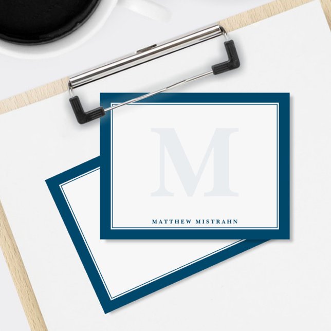 Monogram Navy Blue Masculine Men's Stationery Card (Creator Uploaded)