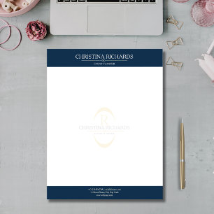 Monogram Navy Blue Modern Elegant Business Custom Letterhead